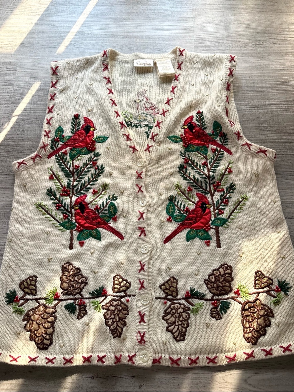 VTG Bobbie Brooks Embroidered Beaded Christmas Sweater Vest Grandmacore Medium